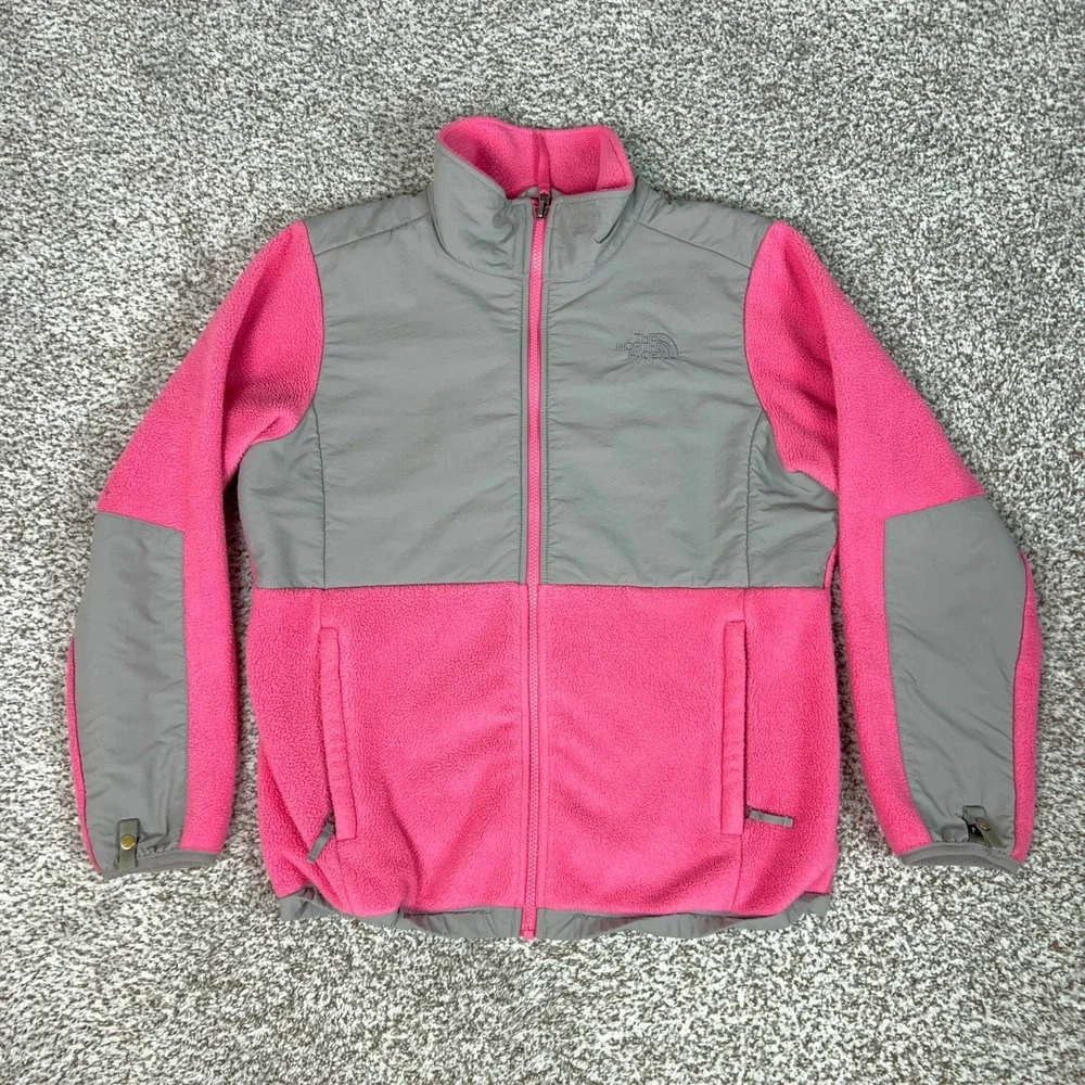 North Face Jacket Kids Girls Large Pink Gray Winter Denali Polartec Fleece Youth